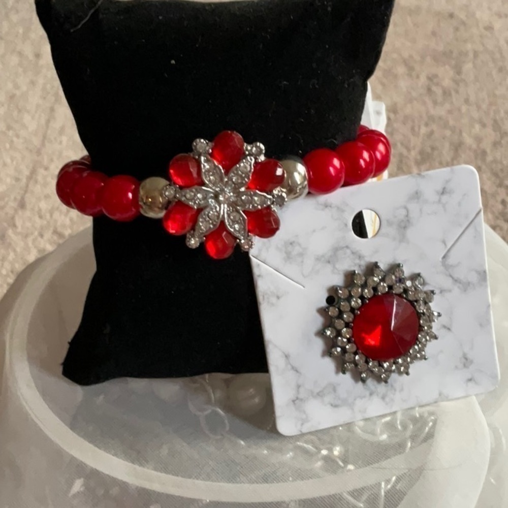 Red Beaded Rhinestone Bracelet